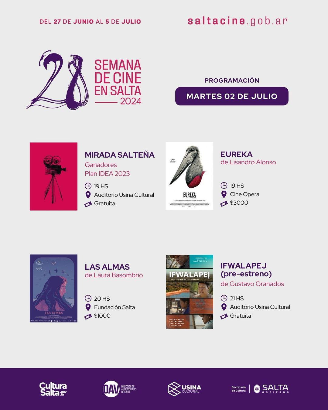 ¡Te compartimos la programación de películas que estaremos proyectando en la 28º Semana de Cine en Salta   .Recordá que podes consultar la agenda completa de actividades ingresando a www.saltacine.gob. (4)