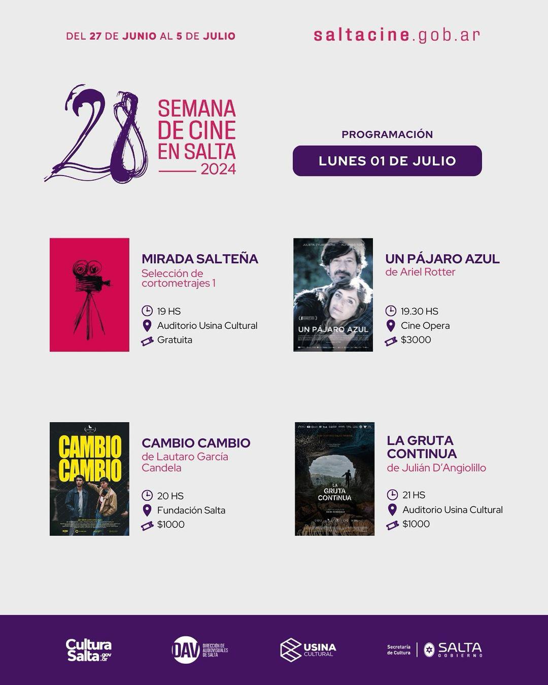 ¡Te compartimos la programación de películas que estaremos proyectando en la 28º Semana de Cine en Salta   .Recordá que podes consultar la agenda completa de actividades ingresando a www.saltacine.gob. (3)