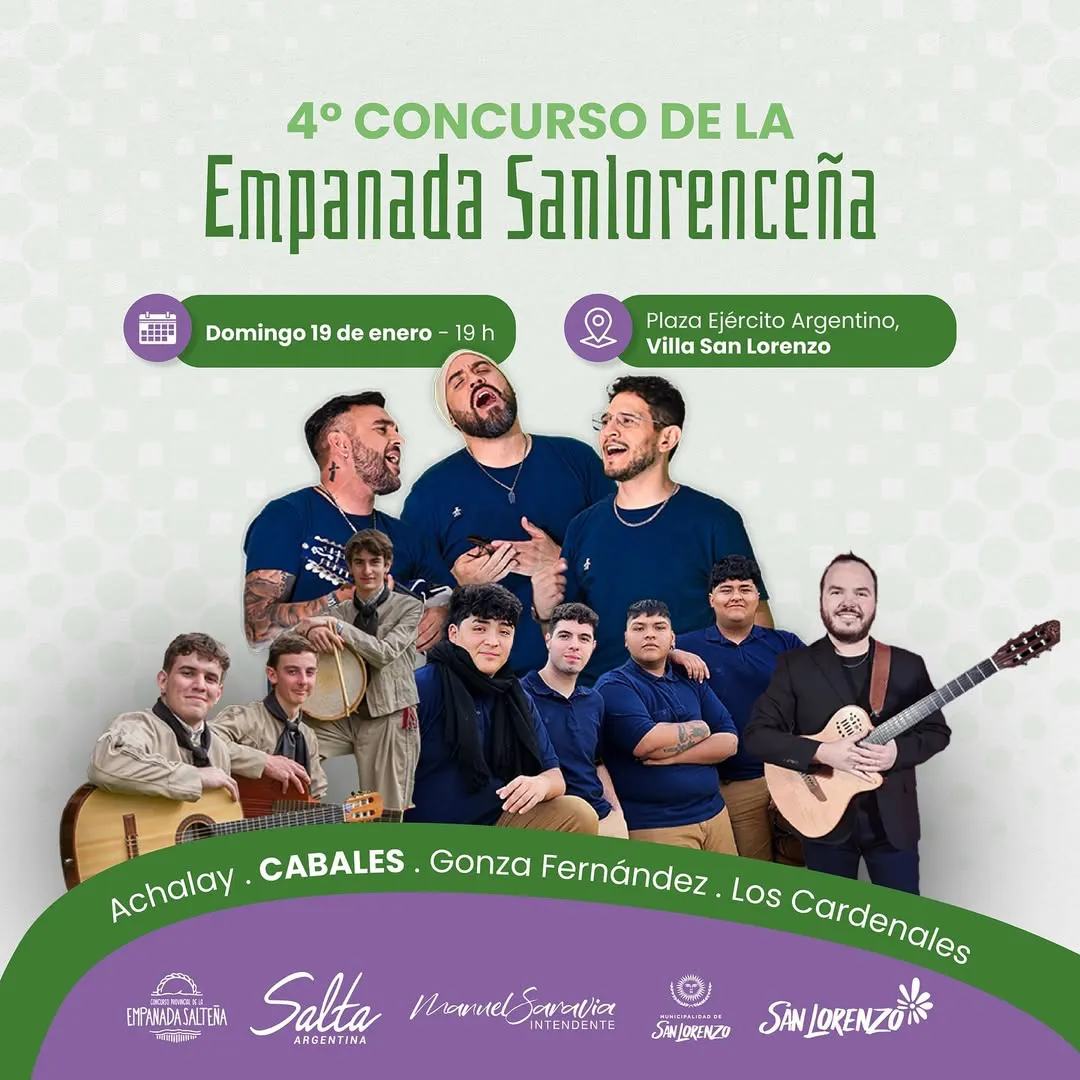 ¡Cuenta regresiva! El Concurso de la Empanada se realizará este domingo 19 de enero a partir de las 19 horas en la Plaza Ejército Argentino, en donde se podrá disfrutar de fondas gastronómicas y un show fo