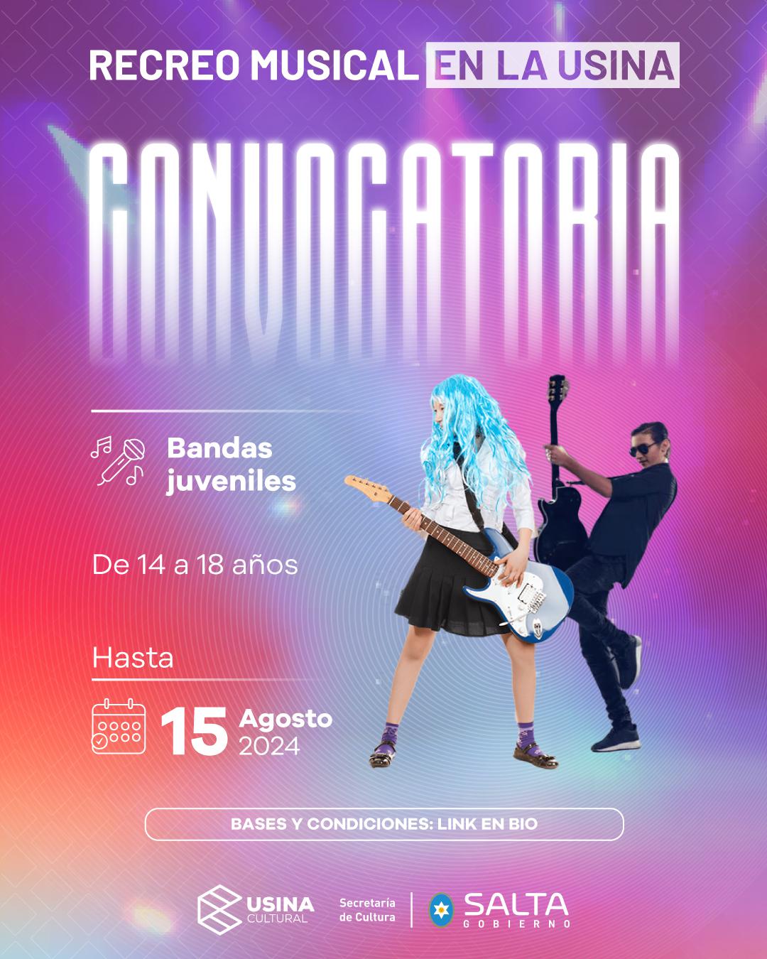 ¡EXTENDEMOS LA CONVOCATORIA! ¡Atención jóvenes músicos de Salta! Nuevo plazo para inscibirse, tenes tiempo hasta el 15 de agosto.La Usina Cultural y la Secretaría de Cultura de la Provincia de Salta inv